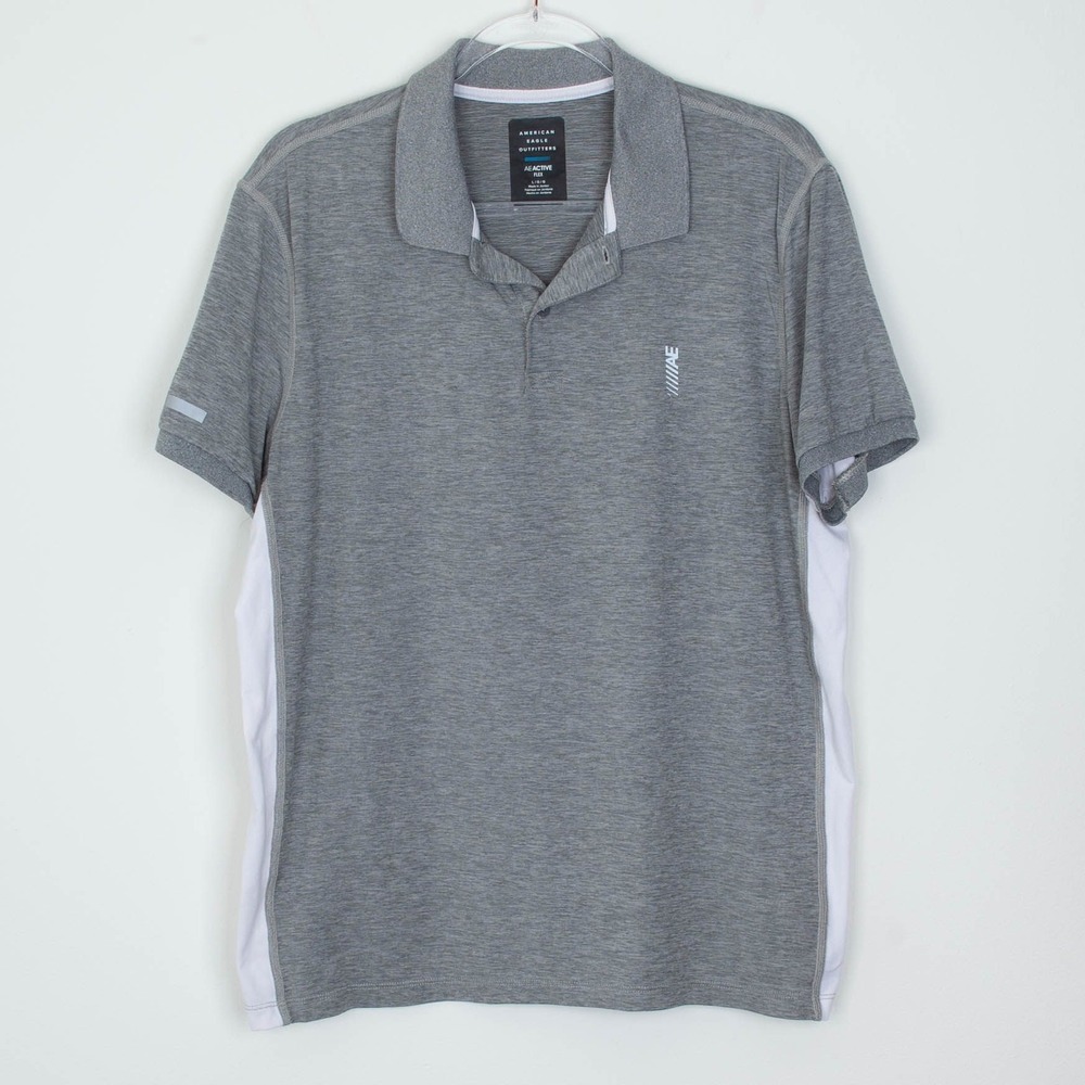 American Eagle Outfitters AE Active Flex Mens Gray Short Sleeve Polo Shirt Large